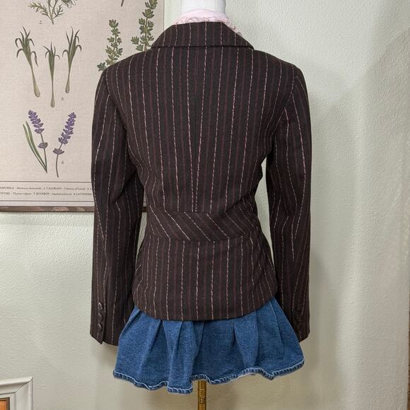 90s Y2k Pinstripe Wool Jacket Gloomy Coquette Twee Academia Heritage Preppy 6 - Picture 4 of 8